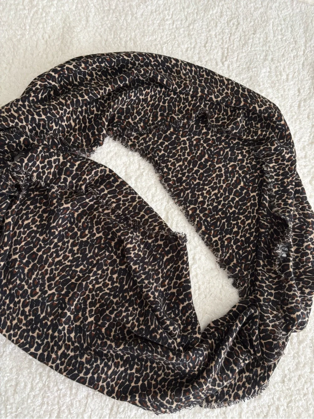 Apt. 9 Leopard Print Infinity Scarf Brown Black 100% Rayon Animal Print Fringe